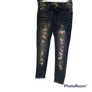 KANCAN JEANS BLUE DISTRESSED RIPPED SKINNY STRETCH SIZE 5 26 inseam 25.5”